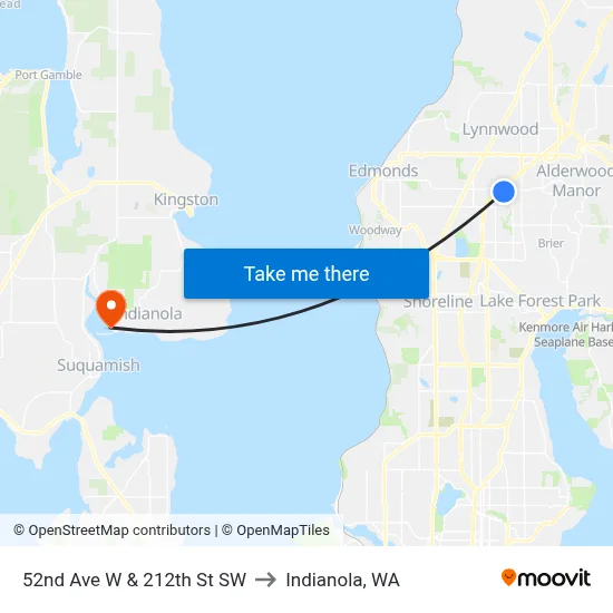 52nd Ave W & 212th St SW to Indianola, WA map