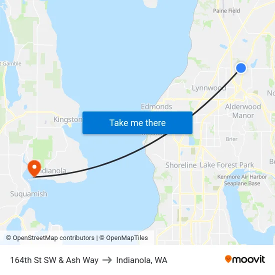 164th St SW & Ash Way to Indianola, WA map