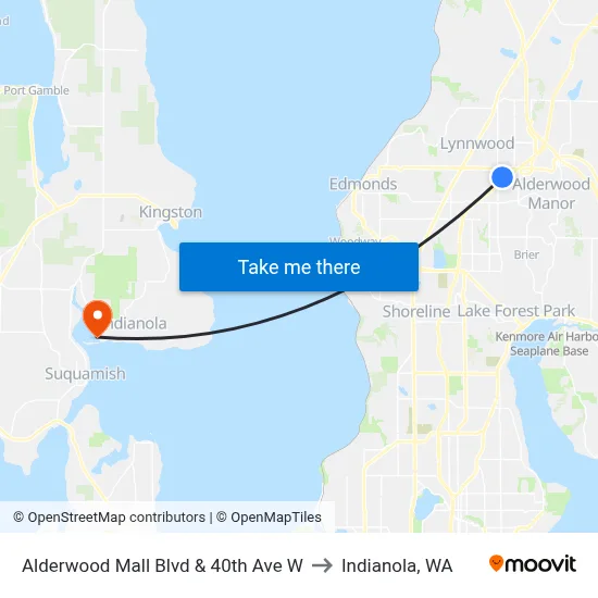 Alderwood Mall Blvd & 40th Ave W to Indianola, WA map