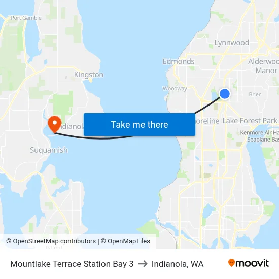 Mountlake Terrace Station Bay 3 to Indianola, WA map