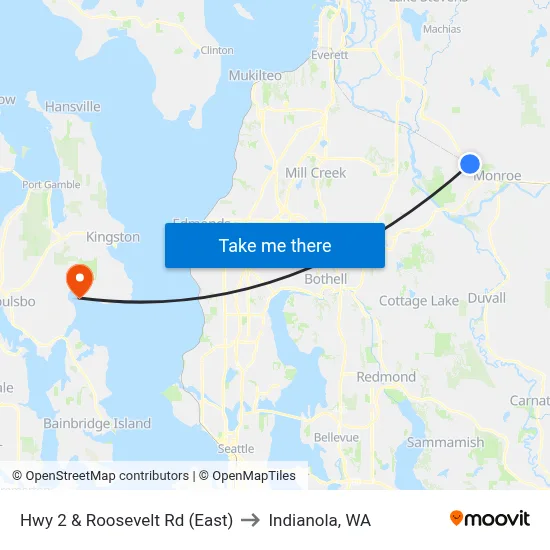 Hwy 2 & Roosevelt Rd (East) to Indianola, WA map