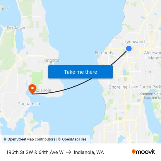 196th St SW & 64th Ave W to Indianola, WA map