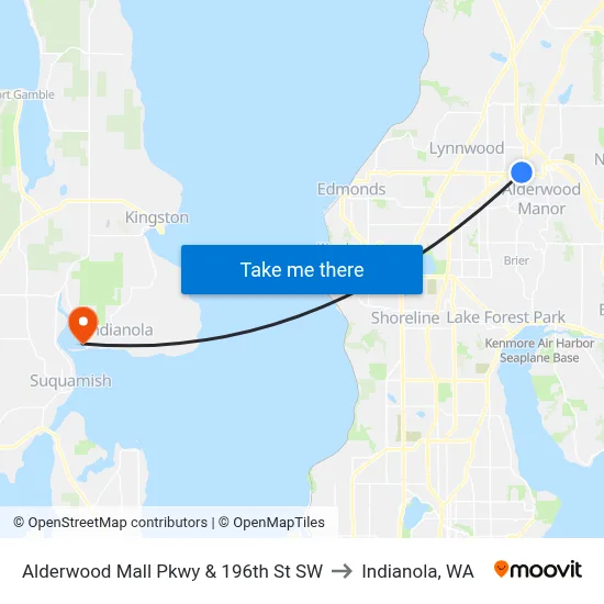 Alderwood Mall Pkwy & 196th St SW to Indianola, WA map