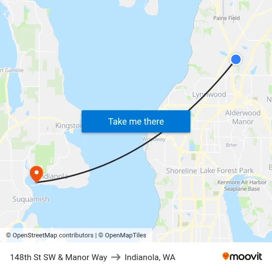 148th St SW & Manor Way to Indianola, WA map