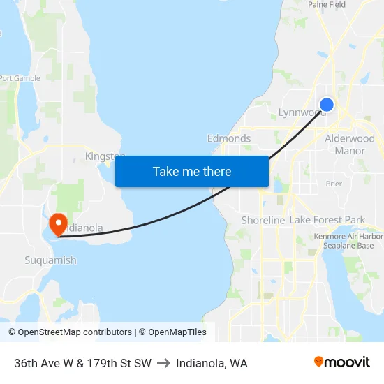 36th Ave W & 179th St SW to Indianola, WA map