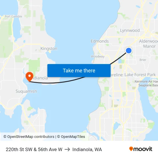 220th St SW & 56th Ave W to Indianola, WA map