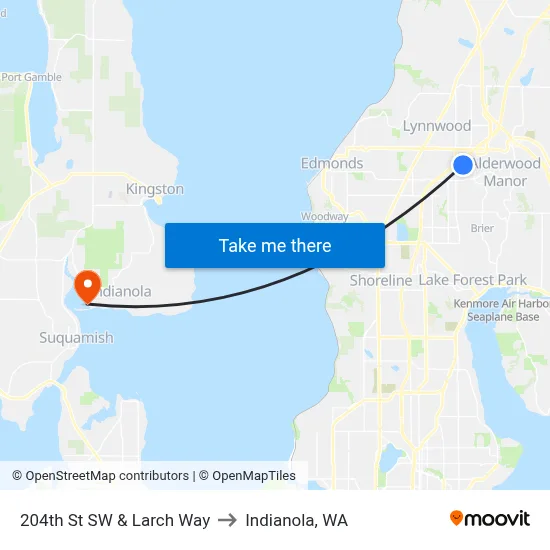 204th St SW & Larch Way to Indianola, WA map