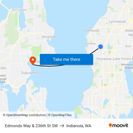 Edmonds Way & 236th St SW to Indianola, WA map