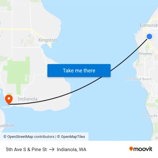 5th Ave S & Pine St to Indianola, WA map