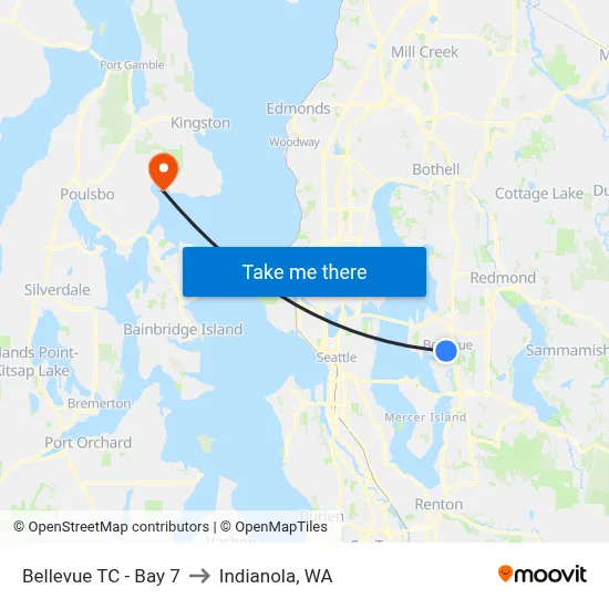 Bellevue TC - Bay 7 to Indianola, WA map