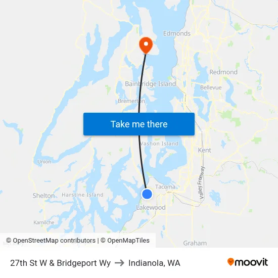 27th St W & Bridgeport Wy to Indianola, WA map