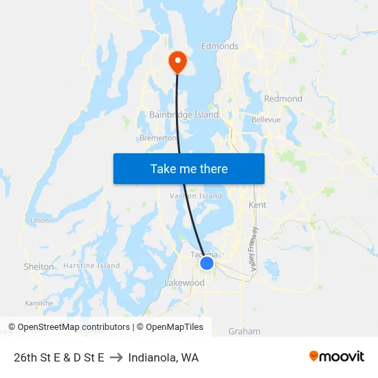 26th St E & D St E to Indianola, WA map