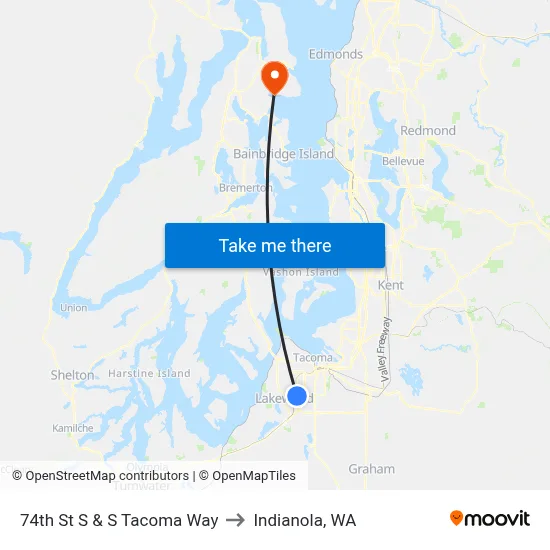 74th St S & S Tacoma Way to Indianola, WA map