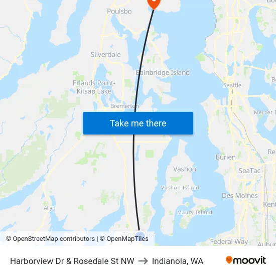 Harborview Dr & Rosedale St NW to Indianola, WA map