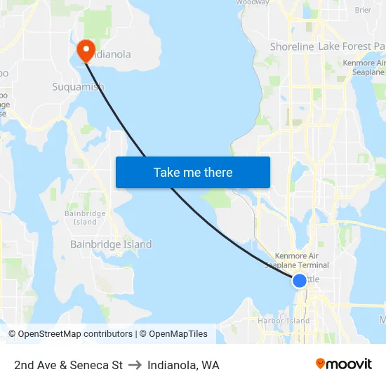 2nd Ave & Seneca St to Indianola, WA map