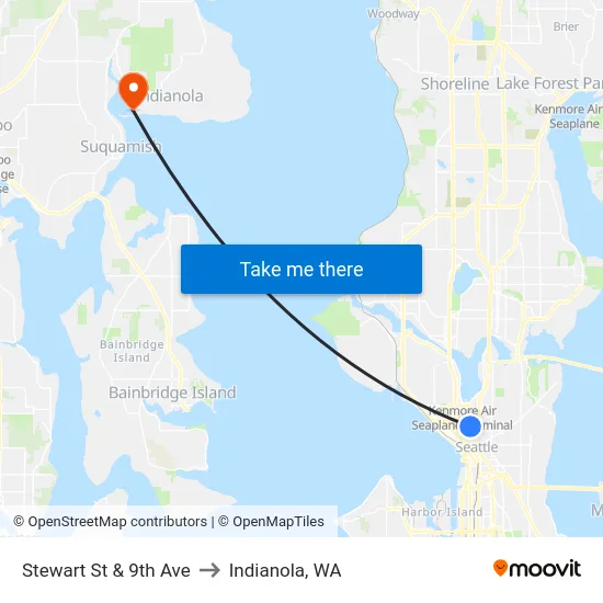Stewart St & 9th Ave to Indianola, WA map