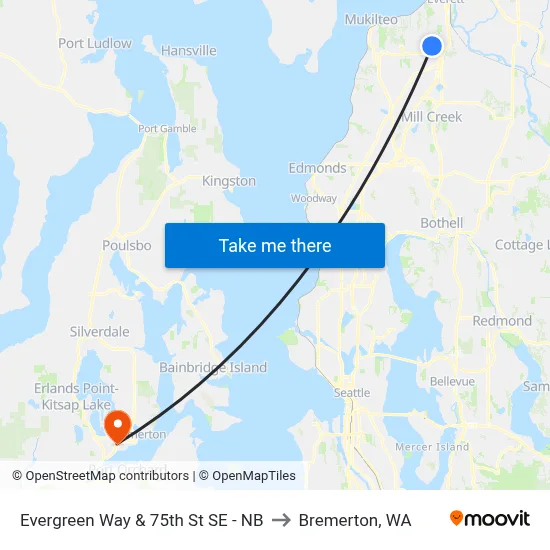 Evergreen Way & 75th St SE - NB to Bremerton, WA map