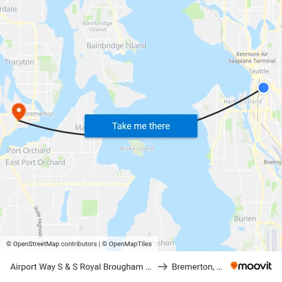Airport Way S & S Royal Brougham Way to Bremerton, WA map