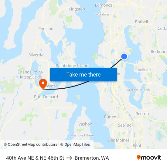 40th Ave NE & NE 46th St to Bremerton, WA map