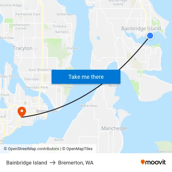 Bainbridge Island to Bremerton, WA map