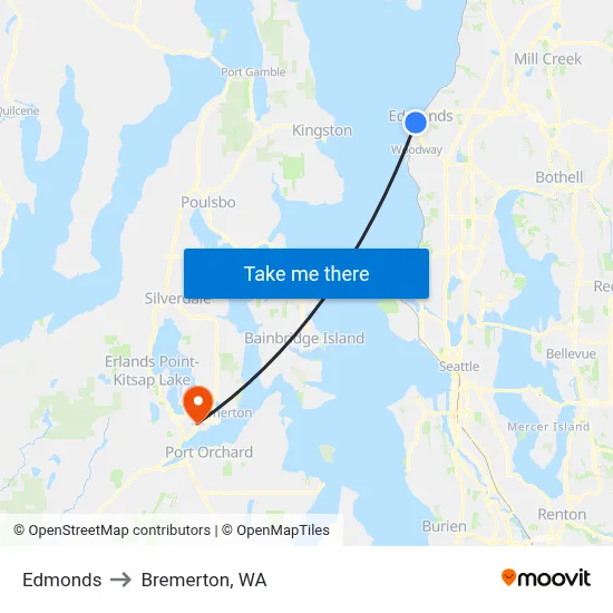 Edmonds to Bremerton, WA map