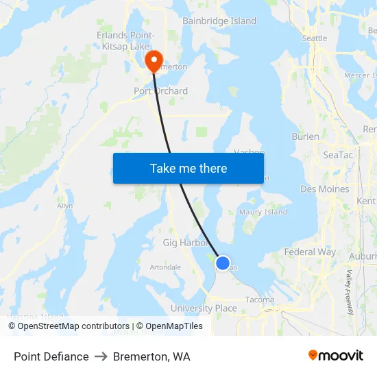 Point Defiance to Bremerton, WA map
