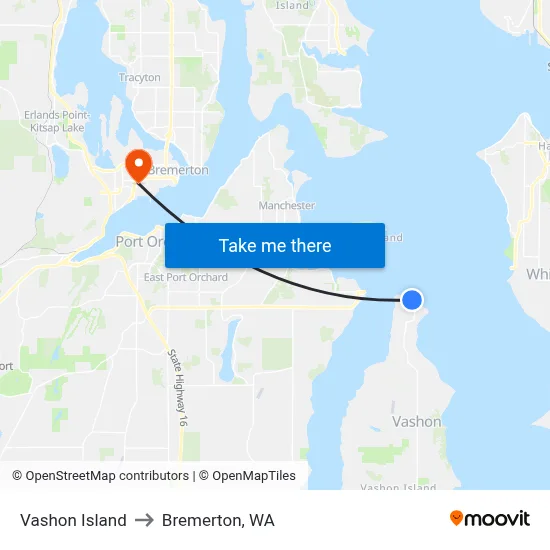 Vashon Island to Bremerton, WA map