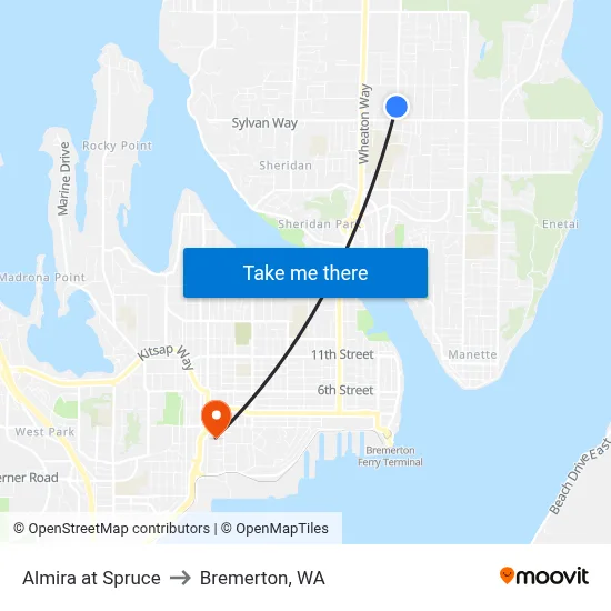 Almira at Spruce to Bremerton, WA map