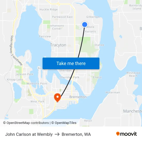 John Carlson at Wembly to Bremerton, WA map