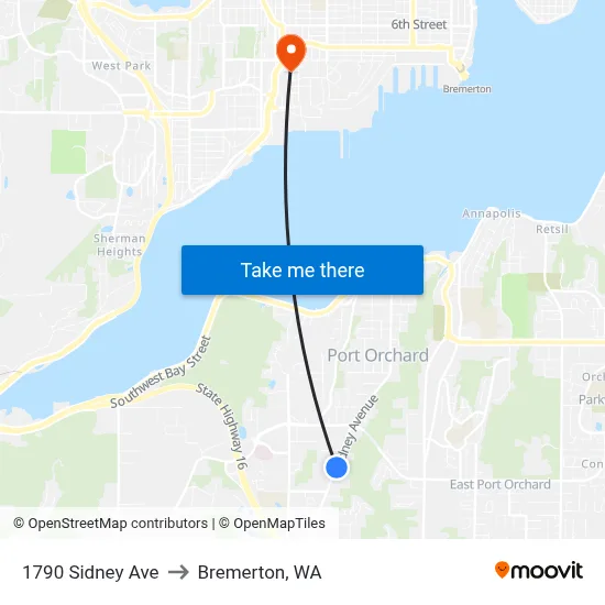 1790 Sidney Ave to Bremerton, WA map