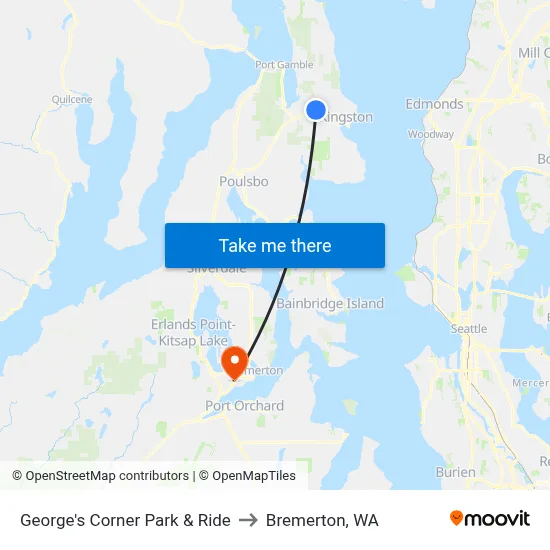 George's Corner Park & Ride to Bremerton, WA map