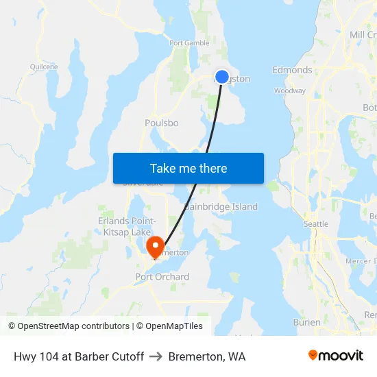 Hwy 104 at Barber Cutoff to Bremerton, WA map
