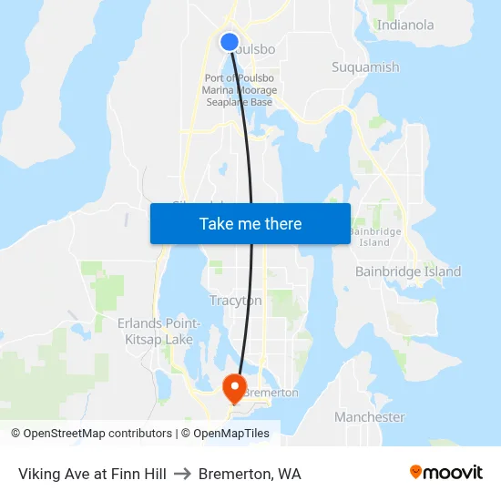 Viking Ave at Finn Hill to Bremerton, WA map