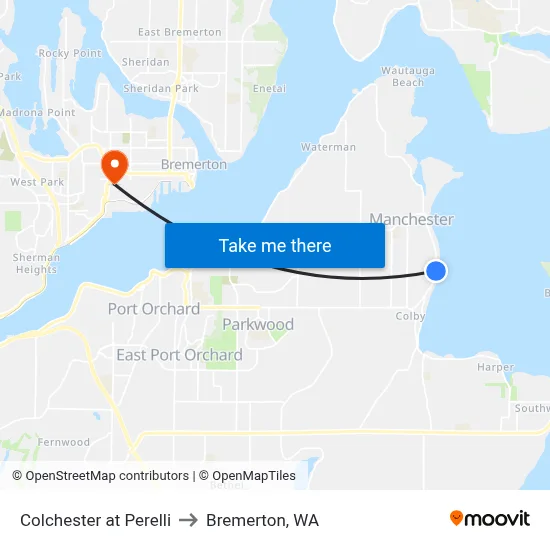 Colchester at Perelli to Bremerton, WA map