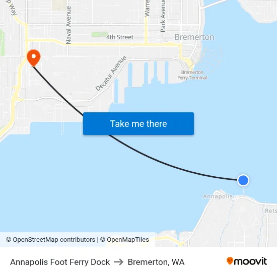 Annapolis Foot Ferry Dock to Bremerton, WA map