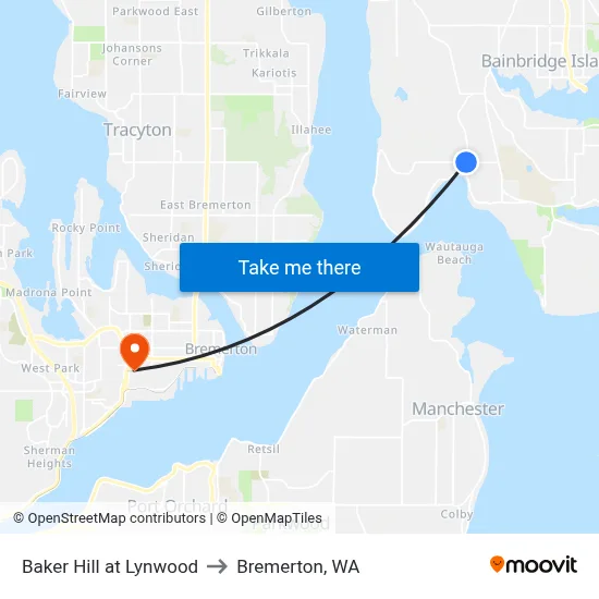 Baker Hill at Lynwood to Bremerton, WA map