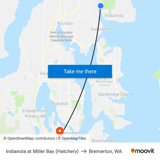 Indianola at Miller Bay (Hatchery) to Bremerton, WA map