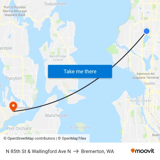 N 85th St & Wallingford Ave N to Bremerton, WA map