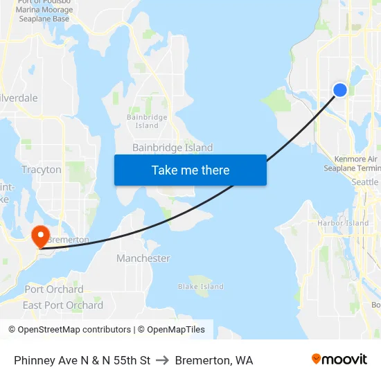 Phinney Ave N & N 55th St to Bremerton, WA map
