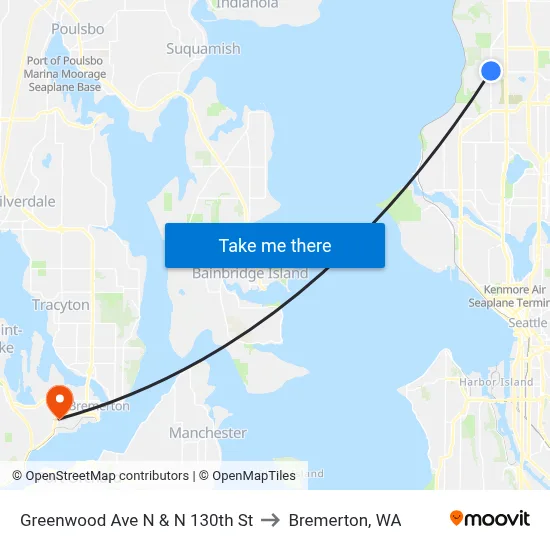 Greenwood Ave N & N 130th St to Bremerton, WA map