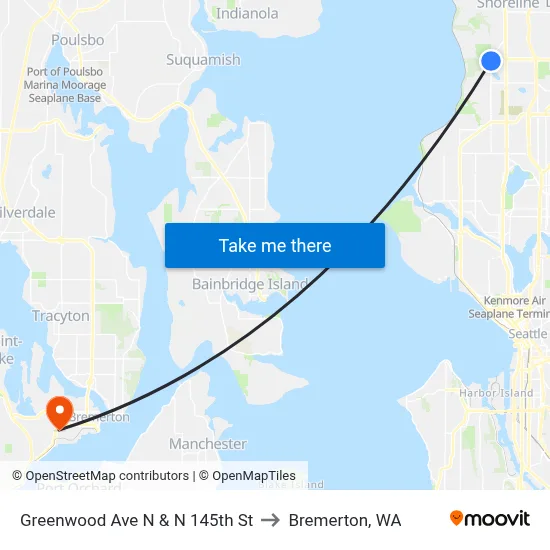 Greenwood Ave N & N 145th St to Bremerton, WA map