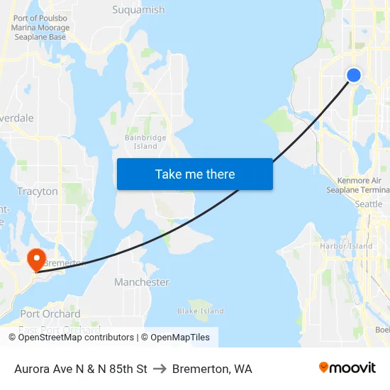 Aurora Ave N & N 85th St to Bremerton, WA map