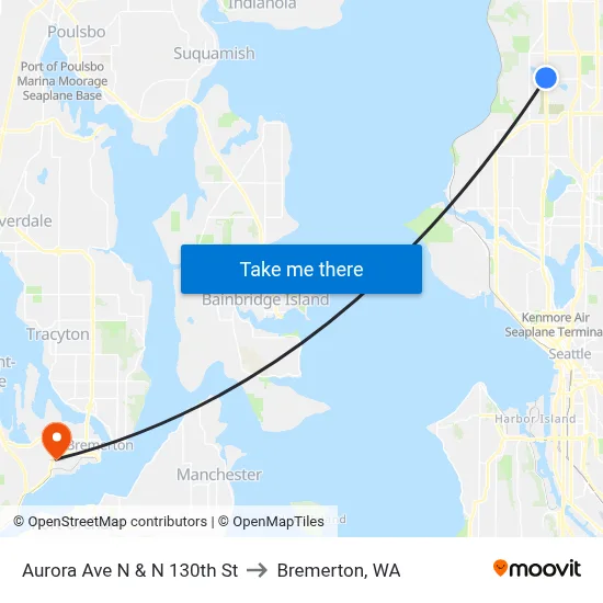 Aurora Ave N & N 130th St to Bremerton, WA map