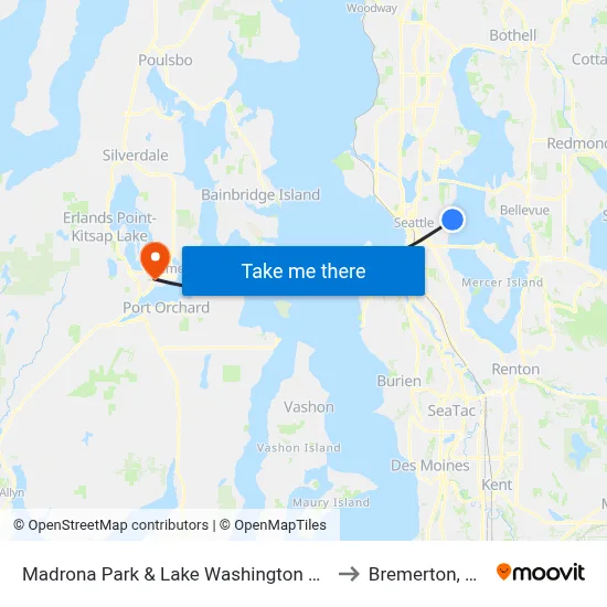 Madrona Park & Lake Washington Blvd to Bremerton, WA map