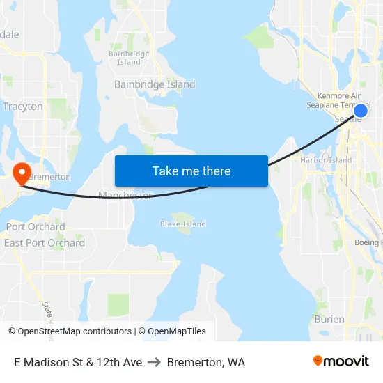 E Madison St & 12th Ave to Bremerton, WA map