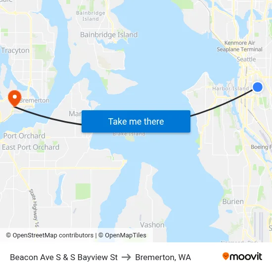 Beacon Ave S & S Bayview St to Bremerton, WA map