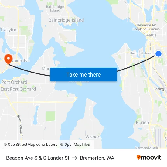 Beacon Ave S & S Lander St to Bremerton, WA map
