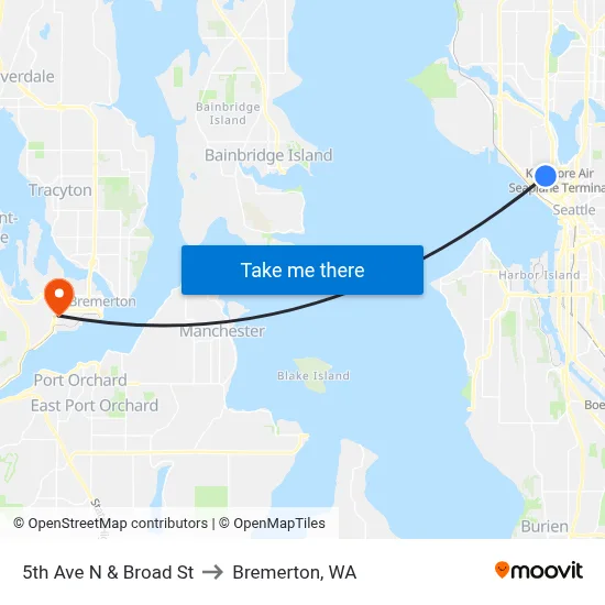 5th Ave N & Broad St to Bremerton, WA map