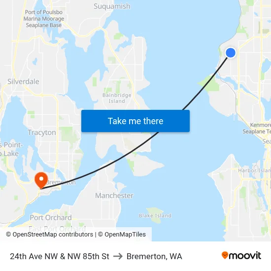 24th Ave NW & NW 85th St to Bremerton, WA map