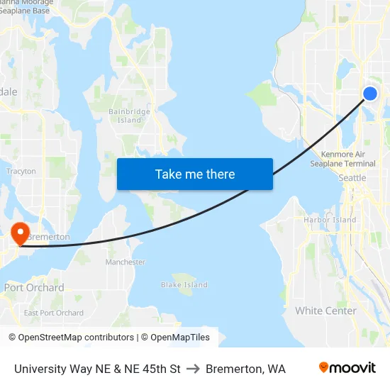University Way NE & NE 45th St to Bremerton, WA map